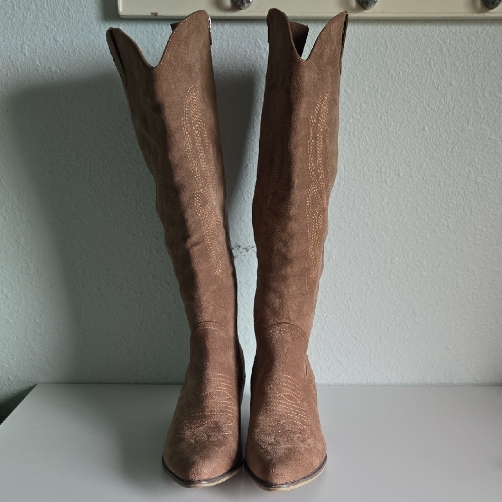 Brown Suede Knee-High Boots - Picture 2 of 11